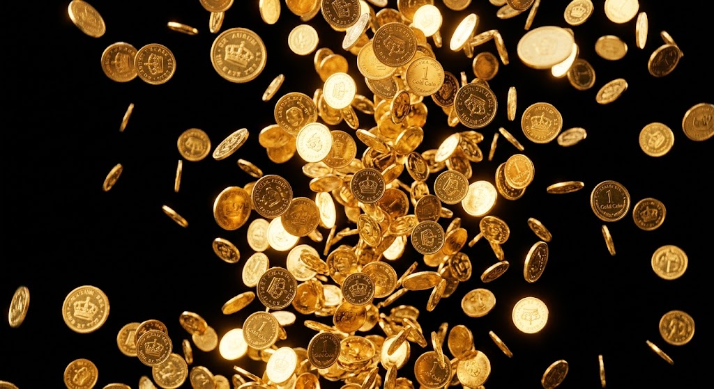 Monedas de oro cayendo